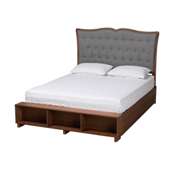 Baxton Studio Irena Classic Transitional Grey Fabric and Walnut Brown Finished Wood Queen Size Platform Storage Bed